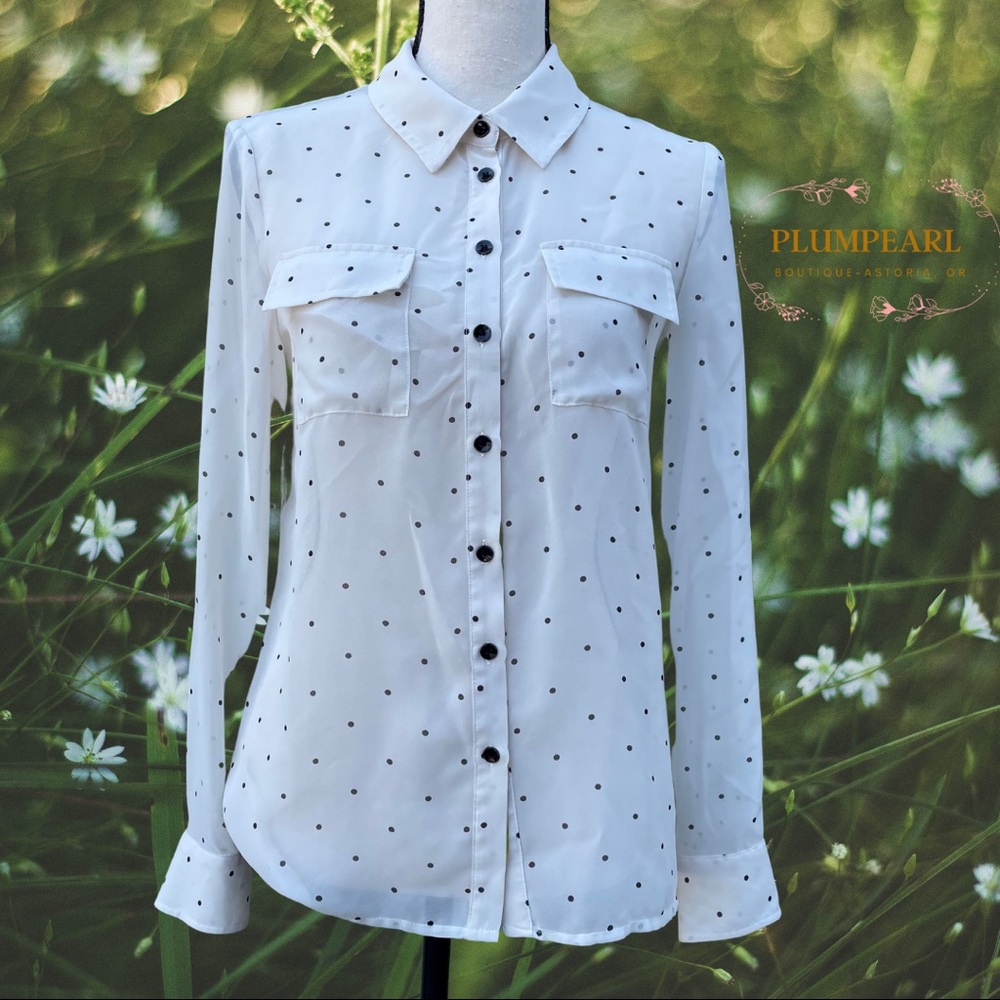 Kensie chiffon polka dot button down blouse
